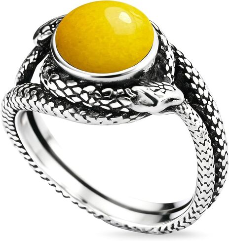 Natural Stone Infinity Ouroboros Snake Ring,Vintage Sterling Silver Genuine Crystal Gemstone Quartz Punk Gothic Cocktail Party Statement Ring for Women in Saudi Arabia