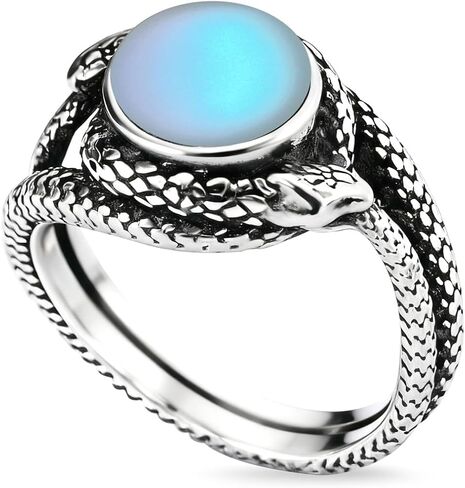 Natural Stone Infinity Ouroboros Snake Ring,Vintage Sterling Silver Genuine Crystal Gemstone Quartz Punk Gothic Cocktail Party Statement Ring for Women in Kuwait