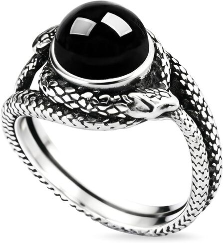 Natural Stone Infinity Ouroboros Snake Ring,Vintage Sterling Silver Genuine Crystal Gemstone Quartz Punk Gothic Cocktail Party Statement Ring for Women in Kuwait