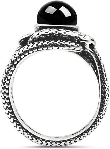 Natural Stone Infinity Ouroboros Snake Ring,Vintage Sterling Silver Genuine Crystal Gemstone Quartz Punk Gothic Cocktail Party Statement Ring for Women in Kuwait