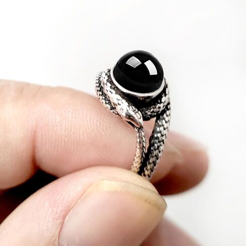 Natural Stone Infinity Ouroboros Snake Ring,Vintage Sterling Silver Genuine Crystal Gemstone Quartz Punk Gothic Cocktail Party Statement Ring for Women in Kuwait