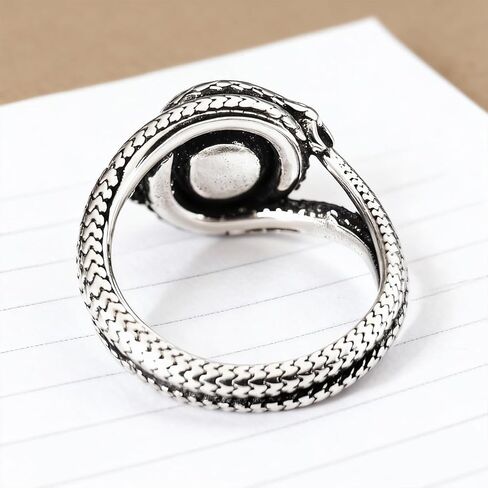 Natural Stone Infinity Ouroboros Snake Ring,Vintage Sterling Silver Genuine Crystal Gemstone Quartz Punk Gothic Cocktail Party Statement Ring for Women in Kuwait