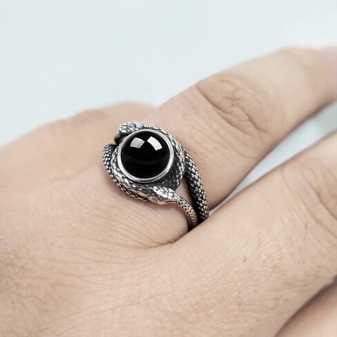 Natural Stone Infinity Ouroboros Snake Ring,Vintage Sterling Silver Genuine Crystal Gemstone Quartz Punk Gothic Cocktail Party Statement Ring for Women in Kuwait