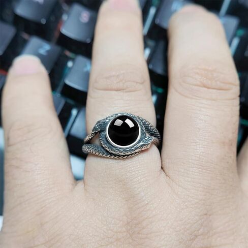 Natural Stone Infinity Ouroboros Snake Ring,Vintage Sterling Silver Genuine Crystal Gemstone Quartz Punk Gothic Cocktail Party Statement Ring for Women in Kuwait