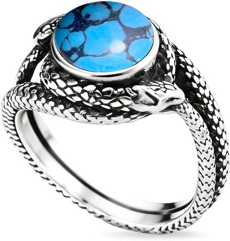 Natural Stone Infinity Ouroboros Snake Ring,Vintage Sterling Silver Genuine Crystal Gemstone Quartz Punk Gothic Cocktail Party Statement Ring for Women in Kuwait
