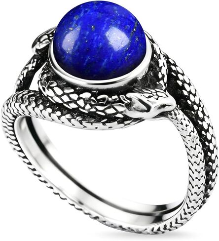 Natural Stone Infinity Ouroboros Snake Ring,Vintage Sterling Silver Genuine Crystal Gemstone Quartz Punk Gothic Cocktail Party Statement Ring for Women in Kuwait