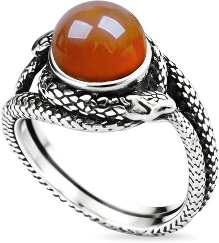 Natural Stone Infinity Ouroboros Snake Ring,Vintage Sterling Silver Genuine Crystal Gemstone Quartz Punk Gothic Cocktail Party Statement Ring for Women in Kuwait