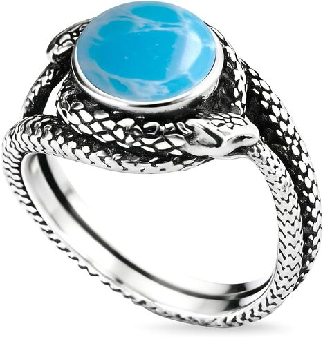 Natural Stone Infinity Ouroboros Snake Ring,Vintage Sterling Silver Genuine Crystal Gemstone Quartz Punk Gothic Cocktail Party Statement Ring for Women in Kuwait