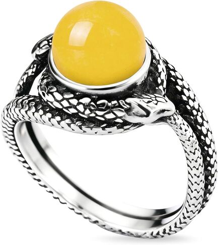 Natural Stone Infinity Ouroboros Snake Ring,Vintage Sterling Silver Genuine Crystal Gemstone Quartz Punk Gothic Cocktail Party Statement Ring for Women in Kuwait