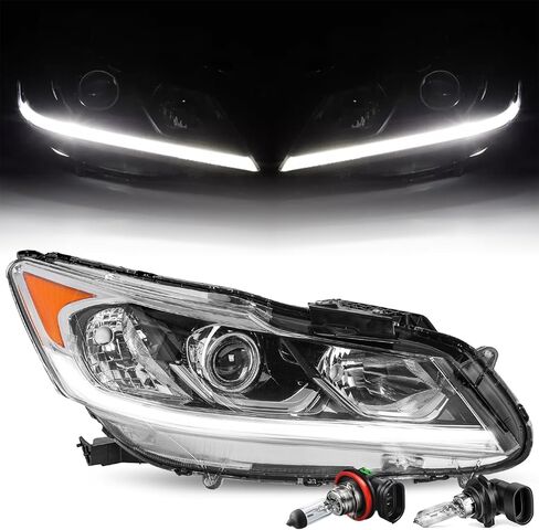 JSBOYAT LED DRL Headlight Assembly Pair for 2016-2017 Honda Accord Sedan OEM Projector Headlamp Replacement (Driver & Passenger Side) in Kuwait
