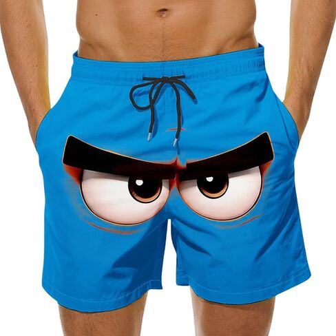 Mens 3D Cartoon Smile Face Swim Shorts Elastic Waist Drawstring Summer Short Funny Outdoor Beach Vacation Shorts in Kuwait