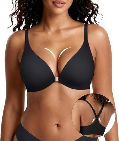 DEANGELMON Front Closure Bras for Women Wireless Jelly Padded Racerback Bralett Low Cut T-Shirts Bra in Kuwait