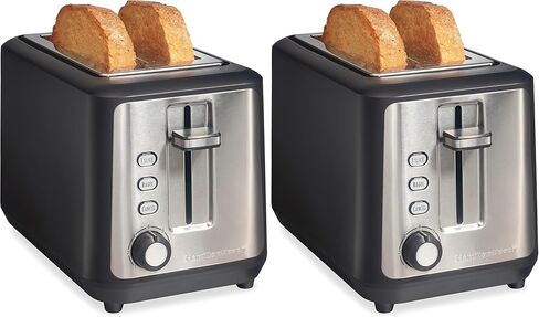 Hamilton Beach Gourmet 2 Slice Extra-Wide Slot Toaster with Sure-Toast Technology, Shade Selector, Bagel Setting, Black and Stainless Steel (22996) in Kuwait