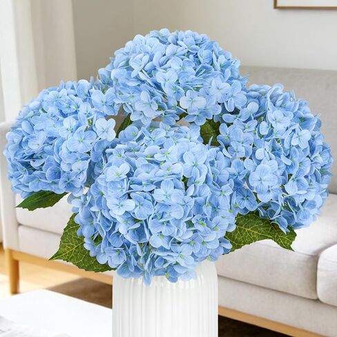 Bassion 4 Pcs 21" Hydrangea Artificial Flowers, Realistic Blue Latex Real Touch Faux Hydrangeas Fake Flowers for Bouquets Wedding Party Table Centerpieces Arrangements Indoor Home Decorations Outdoors in Saudi Arabia