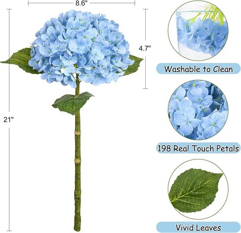 Bassion 4 Pcs 21" Hydrangea Artificial Flowers, Realistic Blue Latex Real Touch Faux Hydrangeas Fake Flowers for Bouquets Wedding Party Table Centerpieces Arrangements Indoor Home Decorations Outdoors in Saudi Arabia