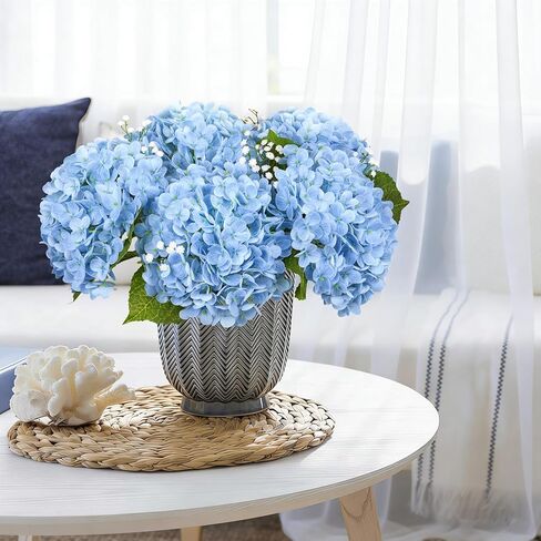 Bassion 4 Pcs 21" Hydrangea Artificial Flowers, Realistic Blue Latex Real Touch Faux Hydrangeas Fake Flowers for Bouquets Wedding Party Table Centerpieces Arrangements Indoor Home Decorations Outdoors in Saudi Arabia