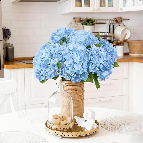 Bassion 4 Pcs 21" Hydrangea Artificial Flowers, Realistic Blue Latex Real Touch Faux Hydrangeas Fake Flowers for Bouquets Wedding Party Table Centerpieces Arrangements Indoor Home Decorations Outdoors in Saudi Arabia