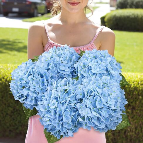 Bassion 4 Pcs 21" Hydrangea Artificial Flowers, Realistic Blue Latex Real Touch Faux Hydrangeas Fake Flowers for Bouquets Wedding Party Table Centerpieces Arrangements Indoor Home Decorations Outdoors in Saudi Arabia