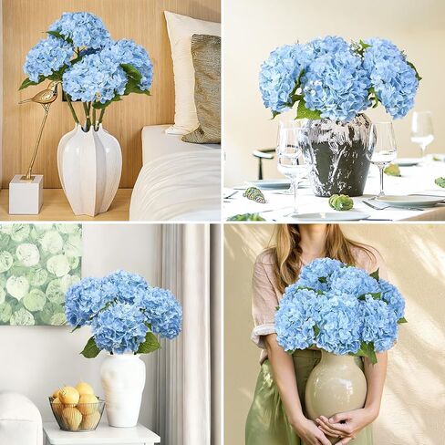 Bassion 4 Pcs 21" Hydrangea Artificial Flowers, Realistic Blue Latex Real Touch Faux Hydrangeas Fake Flowers for Bouquets Wedding Party Table Centerpieces Arrangements Indoor Home Decorations Outdoors in Saudi Arabia