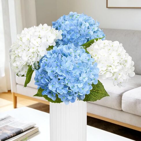 Bassion 4 Pcs 21" Hydrangea Artificial Flowers, Realistic Blue Latex Real Touch Faux Hydrangeas Fake Flowers for Bouquets Wedding Party Table Centerpieces Arrangements Indoor Home Decorations Outdoors in Saudi Arabia