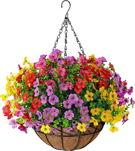 TDHDIKE الاصطناعي وهمية الزهور المعلقة النباتات سلة لفصل الصيف في الهواء الطلق الديكور الخارجي مقاومة للأشعة فوق البنفسجية الحرير وهمية الملونة ديزي الأوكالبتوس للشرفة فناء شرفة ساحة حديقة ديكور المنزل in Kuwait