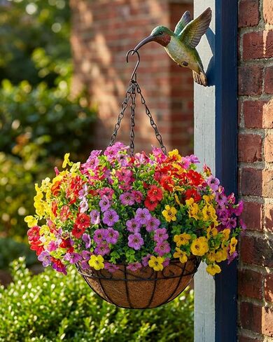 TDHDIKE الاصطناعي وهمية الزهور المعلقة النباتات سلة لفصل الصيف في الهواء الطلق الديكور الخارجي مقاومة للأشعة فوق البنفسجية الحرير وهمية الملونة ديزي الأوكالبتوس للشرفة فناء شرفة ساحة حديقة ديكور المنزل in Kuwait