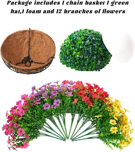 TDHDIKE الاصطناعي وهمية الزهور المعلقة النباتات سلة لفصل الصيف في الهواء الطلق الديكور الخارجي مقاومة للأشعة فوق البنفسجية الحرير وهمية الملونة ديزي الأوكالبتوس للشرفة فناء شرفة ساحة حديقة ديكور المنزل in Kuwait