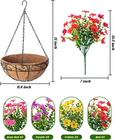TDHDIKE الاصطناعي وهمية الزهور المعلقة النباتات سلة لفصل الصيف في الهواء الطلق الديكور الخارجي مقاومة للأشعة فوق البنفسجية الحرير وهمية الملونة ديزي الأوكالبتوس للشرفة فناء شرفة ساحة حديقة ديكور المنزل in Kuwait