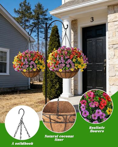 TDHDIKE الاصطناعي وهمية الزهور المعلقة النباتات سلة لفصل الصيف في الهواء الطلق الديكور الخارجي مقاومة للأشعة فوق البنفسجية الحرير وهمية الملونة ديزي الأوكالبتوس للشرفة فناء شرفة ساحة حديقة ديكور المنزل in Kuwait