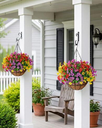 TDHDIKE الاصطناعي وهمية الزهور المعلقة النباتات سلة لفصل الصيف في الهواء الطلق الديكور الخارجي مقاومة للأشعة فوق البنفسجية الحرير وهمية الملونة ديزي الأوكالبتوس للشرفة فناء شرفة ساحة حديقة ديكور المنزل in Kuwait