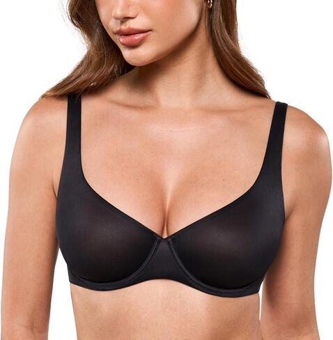 INLYRIC Women's Mesh Balconette Bra Sexy Demi Supportive Comfortable Seamless Underwire Unlined Sheer Bras in Kuwait