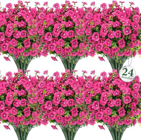 Ouddy Decor 24 Bundles Artificial Flowers for Outdoors, Fake Silk Flowers UV Resistant Faux Plastic Plants for Planters Vase Table Porch Patio Garden Spring Summer Indoor Outdoor Home Decor, Mixed in Saudi Arabia