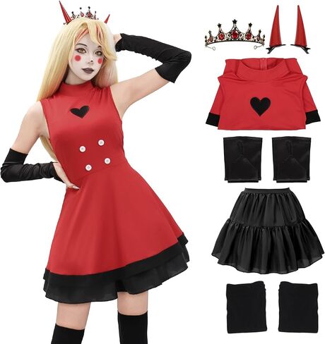 DAZCOS Cosplay Costume Red Dress Suit with Bustle for Women Full Set Outfits for Halloween Christmas in Saudi Arabia