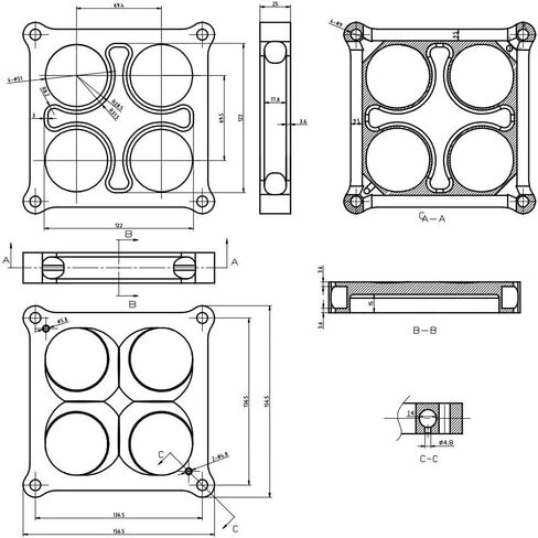 X-AVION Alumimum Anodized Black 4500 Carburetor Spacer 1'' Tall Square Bore 4 Holes Tapered Manifold Carburetor Spacer in Kuwait