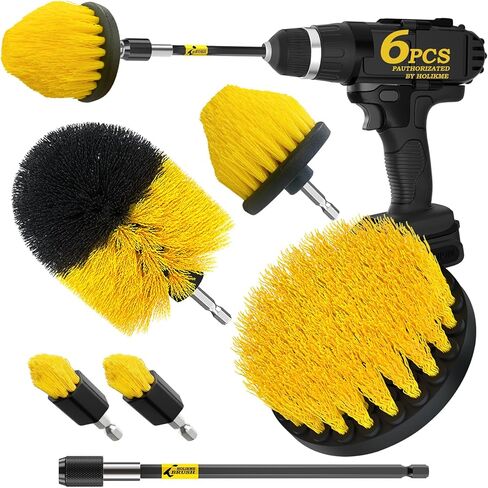 Holikme 6Pack Drill Brush ，Extended Long Attachment Set All Purpose for Crevice Cleaning Brush,Bathroom, Grout, Floor, Tub, Shower, Tile, Kitchen and Car，Corner in Kuwait