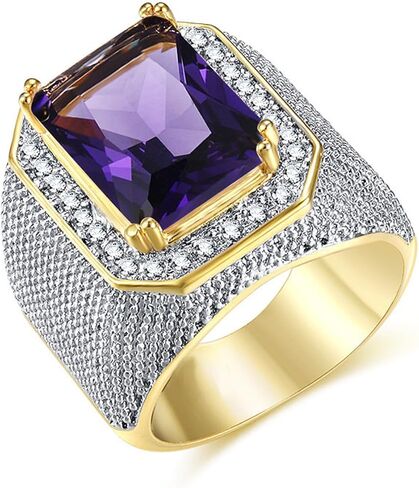 خواتم الأحجار الكريمة الأرجوانية الكبيرة للرجال من ICED OUT، خاتم هيب هوب مربع للنساء لحفلات الكوكتيل والمهرجانات الموسيقية، خواتم مجوهرات للرجال، حلقات معدنية ثقيلة للحفلات in Kuwait