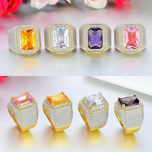 خواتم الأحجار الكريمة الأرجوانية الكبيرة للرجال من ICED OUT، خاتم هيب هوب مربع للنساء لحفلات الكوكتيل والمهرجانات الموسيقية، خواتم مجوهرات للرجال، حلقات معدنية ثقيلة للحفلات in Kuwait