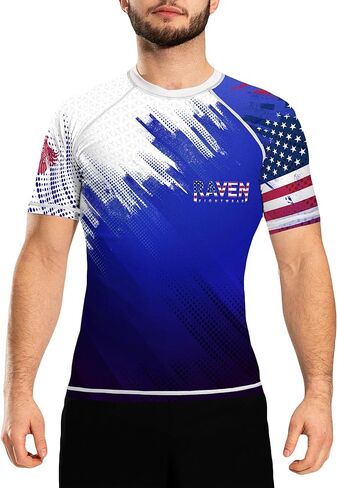 Raven Fightwear Men's Valor USA Rash Guard Short Sleeve BJJ MMA in Saudi Arabia