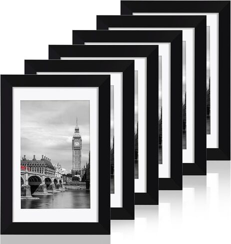 Fixwal 4x6 Picture Frame Set of 6 with Shatter Resistant Plastic Glass, Thin Border and Light Weight Photo Frames for Wall or Tabletop Display, Black in Kuwait