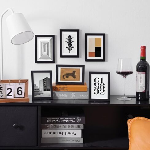 Fixwal 4x6 Picture Frame Set of 6 with Shatter Resistant Plastic Glass, Thin Border and Light Weight Photo Frames for Wall or Tabletop Display, Black in Kuwait