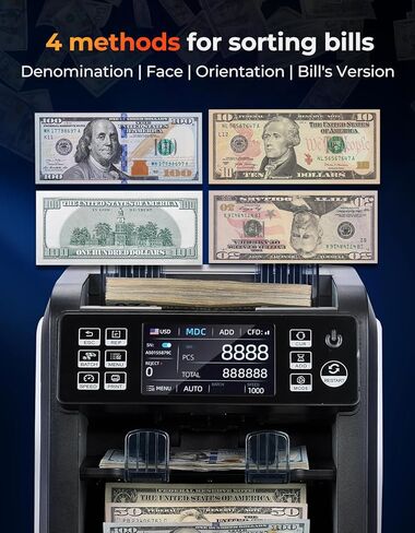 MUNBYN IMC23 Money Counter Machine Mixed Denomination with Reject Pocket, 2 CIS/UV/MG/IR/DD Counterfeit Detection, Multi Currency, Touch Screen, with External Display+Printer in One, 2Y Warranty in Saudi Arabia