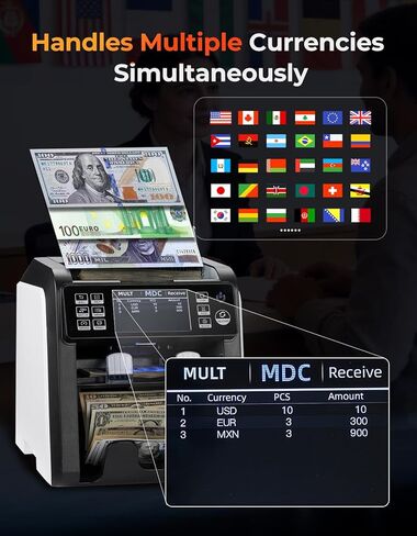 MUNBYN IMC23 Money Counter Machine Mixed Denomination with Reject Pocket, 2 CIS/UV/MG/IR/DD Counterfeit Detection, Multi Currency, Touch Screen, with External Display+Printer in One, 2Y Warranty in Saudi Arabia
