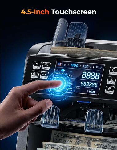 MUNBYN IMC23 Money Counter Machine Mixed Denomination with Reject Pocket, 2 CIS/UV/MG/IR/DD Counterfeit Detection, Multi Currency, Touch Screen, with External Display+Printer in One, 2Y Warranty in Saudi Arabia