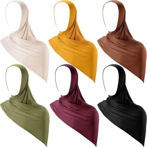 Handepo Instant Hijab Jersey Hijab for Women Muslim Head Scarf Lightweight Long Soft Hijab Shawl Stretch Scarf Wrap (Multicolor,6 Pcs) in Saudi Arabia