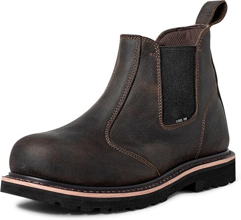 Men's Steel Toe Work Boots Botas De Trabajo Para Hombre Industrial Goodyear Full Grain Leather Round Toe 6in Safety Boot Brown in Saudi Arabia