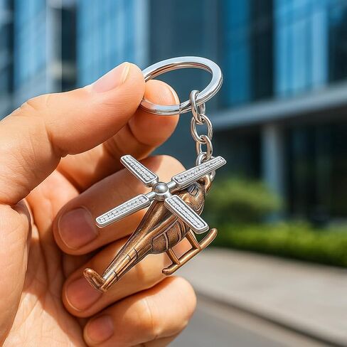 Helicopter Keychains – Vintage Bronze & Silver Tone Bag Charms for Aviation Enthusiasts, Realistic Mechanical Key Chains Gifts for Pilots & Retro Style Lovers in Kuwait