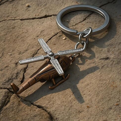 Helicopter Keychains – Vintage Bronze & Silver Tone Bag Charms for Aviation Enthusiasts, Realistic Mechanical Key Chains Gifts for Pilots & Retro Style Lovers in Kuwait