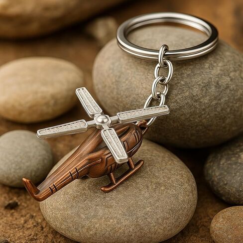 Helicopter Keychains – Vintage Bronze & Silver Tone Bag Charms for Aviation Enthusiasts, Realistic Mechanical Key Chains Gifts for Pilots & Retro Style Lovers in Kuwait