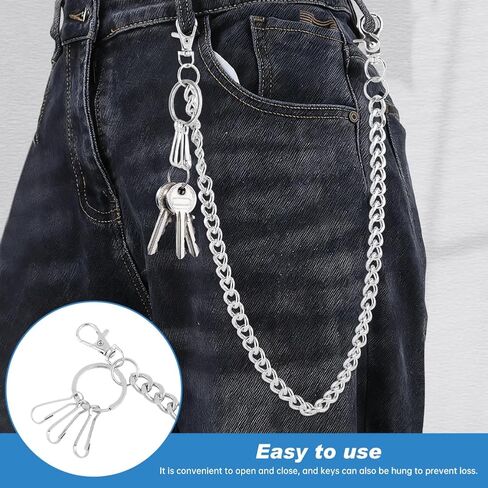 سلسلة المحفظة، حزام سلسلة سراويل الجينز الشرير، سلسلة مفاتيح محفظة معدنية للنساء والرجال، سلاسل سراويل القوطي بحزام مشبك دائري لراكبي الدراجات النارية in Kuwait
