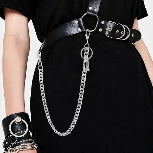 سلسلة المحفظة، حزام سلسلة سراويل الجينز الشرير، سلسلة مفاتيح محفظة معدنية للنساء والرجال، سلاسل سراويل القوطي بحزام مشبك دائري لراكبي الدراجات النارية in Kuwait